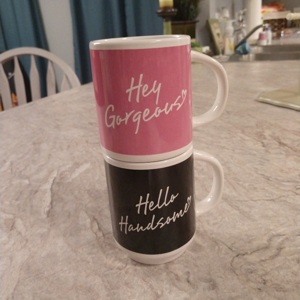 Hey Gorgeous/Hello Handsome coffe mugs